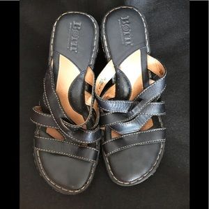 Born black leather wedges